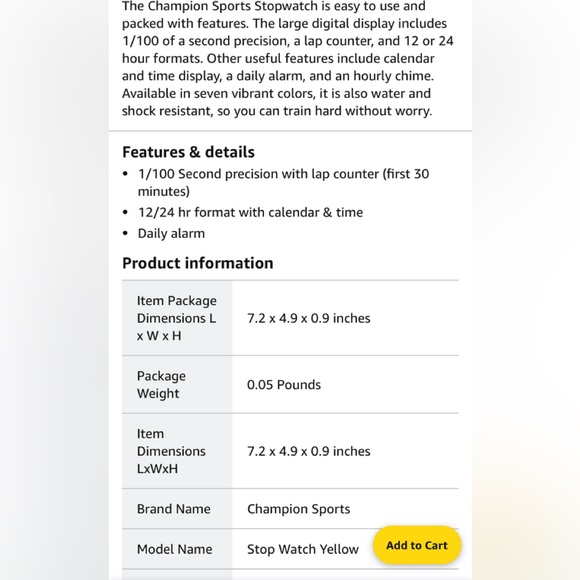 10/$15 💰Champion Sports Stopwatch 12 or 24 hr. 1/100 sec.w/lapDaily alarm. NWT - Picture 6 of 7